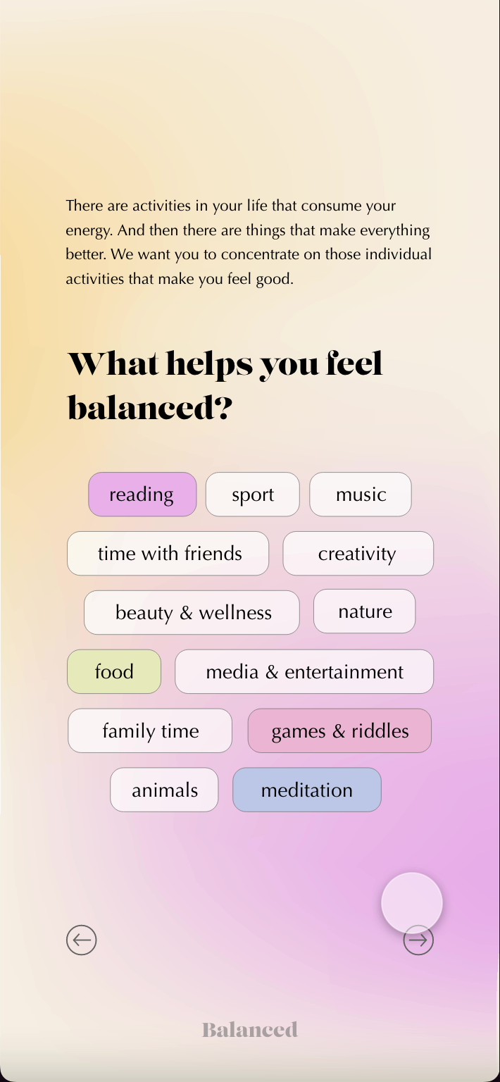 Balanced - Mobile app UI/UX prototype for work-life balance management